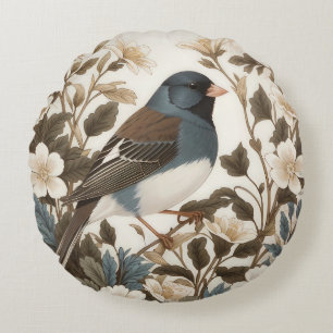Elegante Dark-Eyed Junco Crème Bloem Rond Kussen