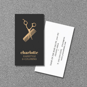 Elegante Dark Faux Gold Scissor Comb Bold Hairsalo Visitekaartje