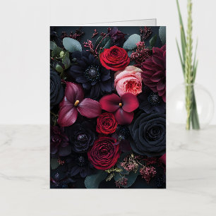 Elegante Dark Floral Arrangement met Rozen Folie Wenskaart
