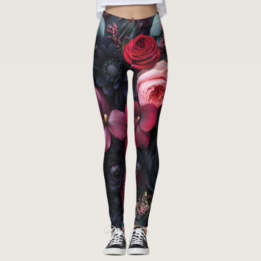 Elegante Dark Floral Arrangement met Rozen Leggings (Voorkant)