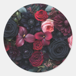 Elegante Dark Floral Arrangement met Rozen Ronde Sticker