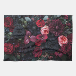 Elegante Dark Floral Arrangement met Rozen Theedoek