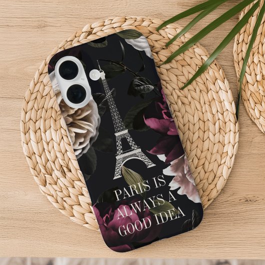 Elegante Dark Floral Paris Eiffel Tower Quote Case-Mate iPhone Case