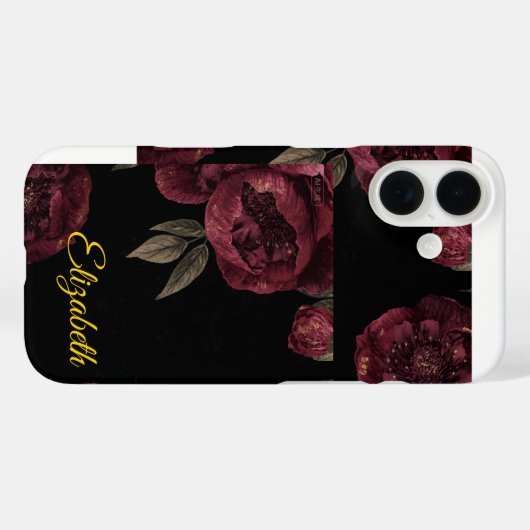 Elegante Dark Floral Peony iPhone Case (Achterkant (horizontaal))