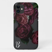 Elegante Dark Floral Roos Monogram I Phone Case (Achterkant)