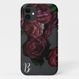 Elegante Dark Floral Roos Monogram I Phone Case
