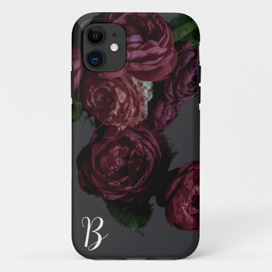 Elegante Dark Floral Roos Monogram I Phone Case (Achterkant)