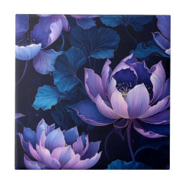 Elegante Dark Lotus Floral Pattern Tegel Tegeltje