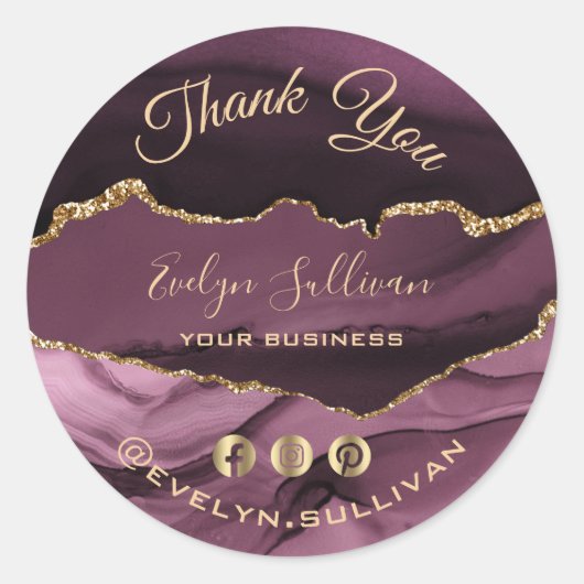 Elegante Dark Mauve Agaat Dank u sticker (Voorkant)