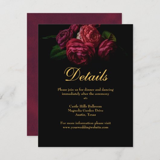 Elegante Dark Moody Bloemen Gotische bruiloft Deta Informatiekaartje (Voorkant / Achterkant)