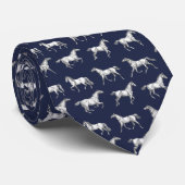 Elegante Dark Navy Blue Galoping Horses Stropdas (Opgerold)