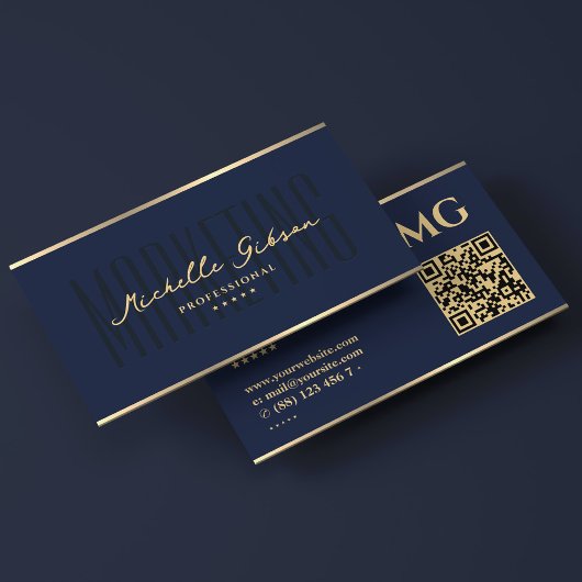 Elegante Dark Navy Blue Marketing Professional Visitekaartje