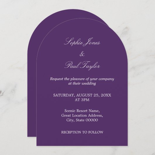 Elegante Dark Paarse Arch bruiloft uitnodiging (Voorkant / Achterkant)