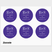 Elegante Dark Paarse Chic Modern Monogram bruiloft Ronde Sticker (Vel)