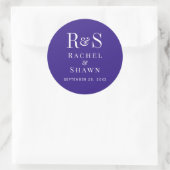 Elegante Dark Paarse Chic Modern Monogram bruiloft Ronde Sticker (Tas)