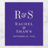 Elegante Dark Paarse Chic Modern Monogram bruiloft Wijn Etiket (Enkel label)