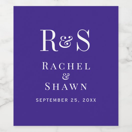 Elegante Dark Paarse Chic Modern Monogram bruiloft Wijn Etiket (Enkel label)