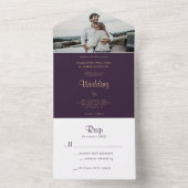 Elegante Dark Paarse Moody Boho bruiloft All In One Uitnodiging (Binnen)