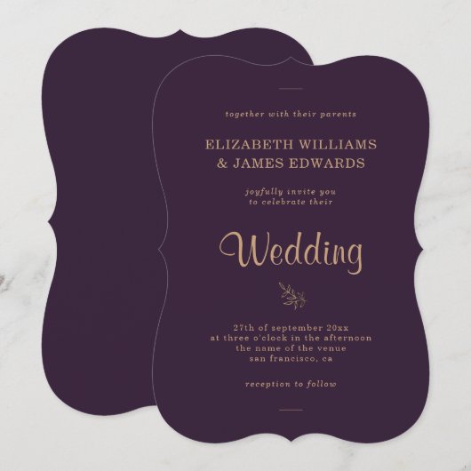 Elegante Dark Paarse Moody bruiloft Kaart (Voorkant / Achterkant)