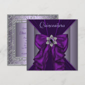 Elegante Dark Paarse Quinceanera Party Kaart (Voorkant / Achterkant)