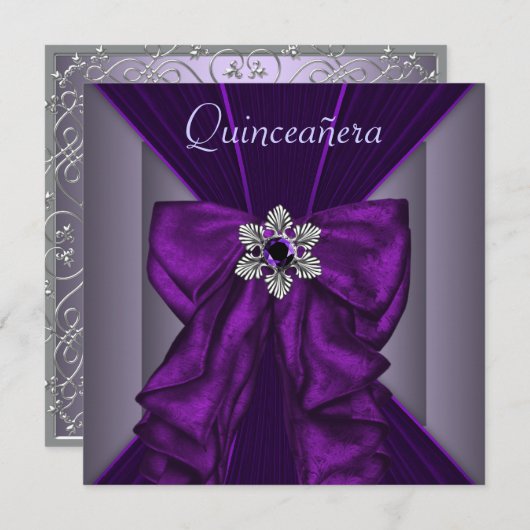 Elegante Dark Paarse Quinceanera Party Kaart (Voorkant / Achterkant)