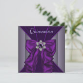 Elegante Dark Paarse Quinceanera Party Kaart (Staand voorkant)