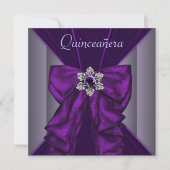 Elegante Dark Paarse Quinceanera Party Kaart (Voorkant)
