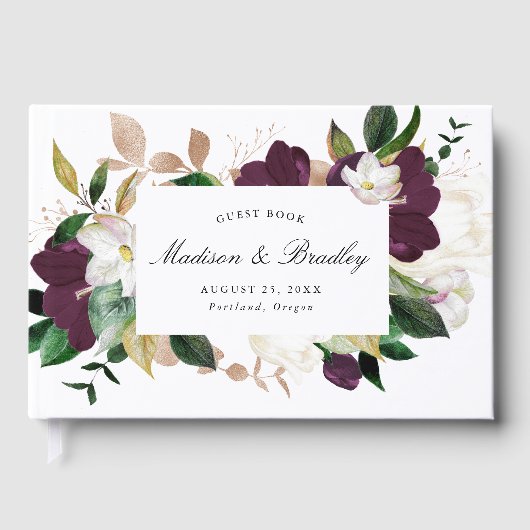 Elegante Dark Plum Floral Wedding Gastenboek (Voorkant)