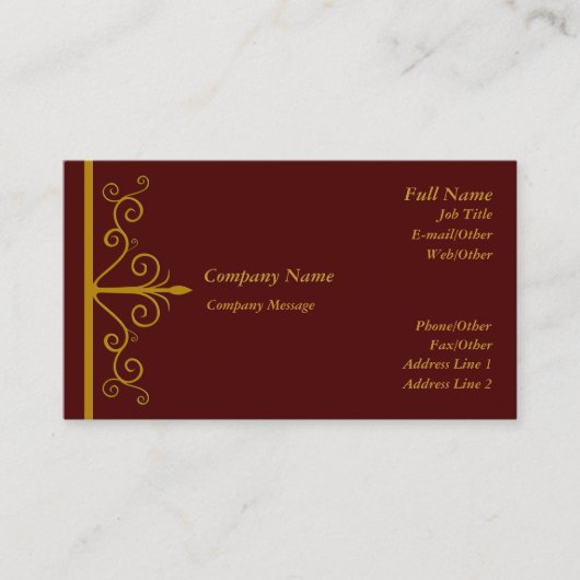 Elegante Dark Red Swirl Business Card Template Visitekaartje (Voorkant)