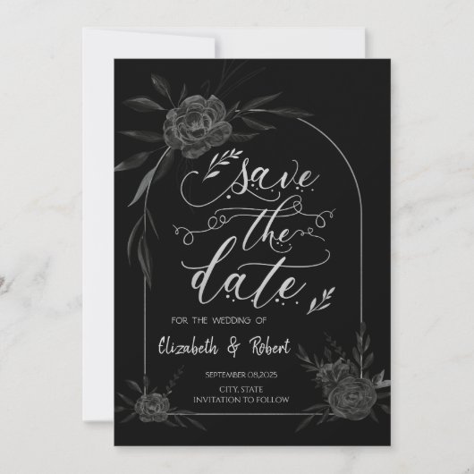 Elegante Dark Rozen Black Gothic Bewaar de datum Save The Date (Voorkant)