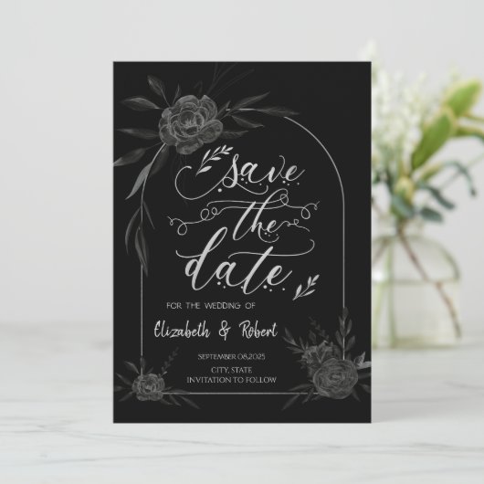 Elegante Dark Rozen Black Gothic Bewaar de datum Save The Date (Staand voorkant)