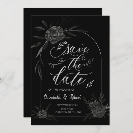 Elegante Dark Rozen Black Gothic Bewaar de datum Save The Date (Voorkant / Achterkant)