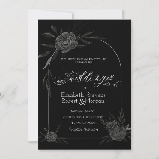 Elegante Dark Rozen Black Wedding Kaart (Voorkant)