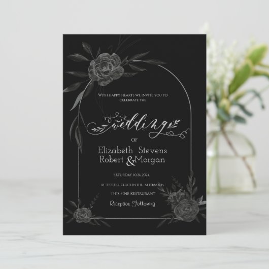 Elegante Dark Rozen Black Wedding Kaart (Staand voorkant)