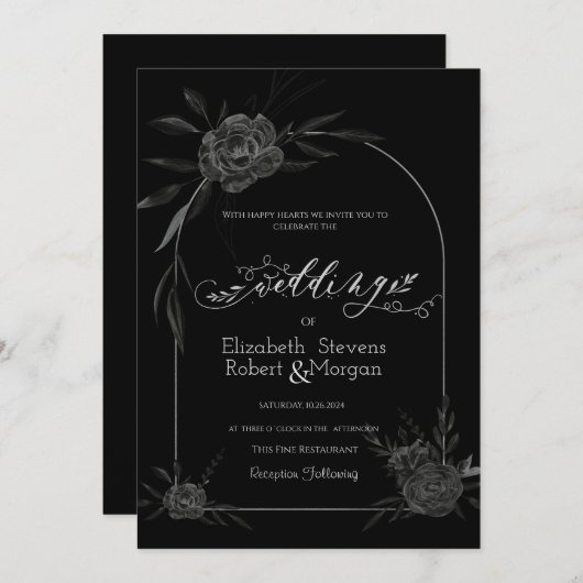 Elegante Dark Rozen Black Wedding Kaart (Voorkant / Achterkant)