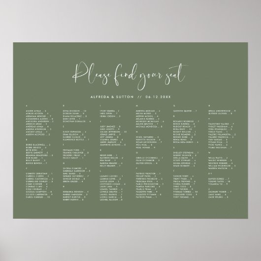 Elegante Dark Sage Green Alfabetische zithoek Poster (Voorkant)