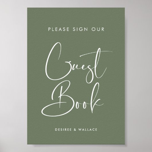 Elegante Dark Sage Teken onze gastenboek bruiloft Poster (Voorkant)
