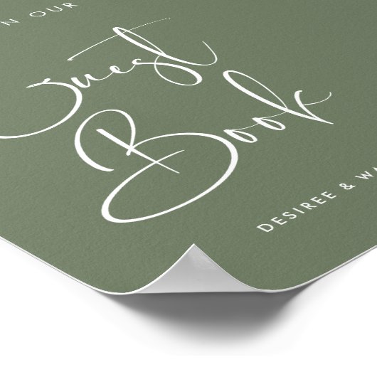 Elegante Dark Sage Teken onze gastenboek bruiloft Poster (Hoek)