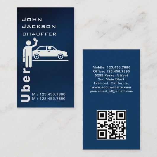 Elegante Dark Taxi Driver / Chauffeur QR Code Visitekaartje (Voorkant / Achterkant)