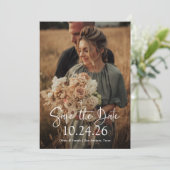 Elegante datum | Twee foto's en QR-code bruiloft Save The Date (Staand voorkant)