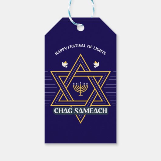 Elegante Davidster Hanukkah-cadeaubijslab Cadeaulabel (Voorkant)