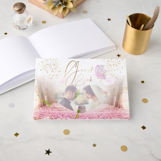 elegante de bodas y compromiso con flores y brillo gastenboek (Voorkant open)