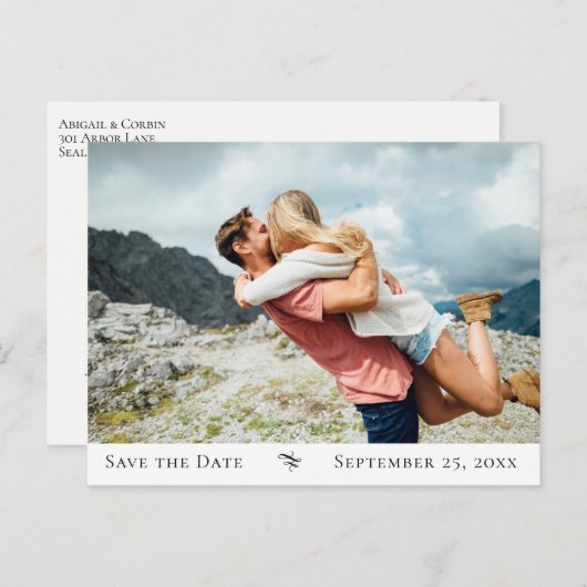 Elegante Deco Bloeiende Foto Bewaar de Datum Aankondigingskaart (Voorkant / Achterkant)