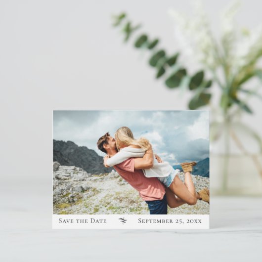 Elegante Deco Bloeiende Foto Bewaar de Datum Aankondigingskaart (Staand voorkant)