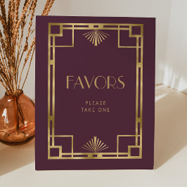 Elegante Deco Bourgogne Gold Wedding Favors Reclamebord Met Voetstuk