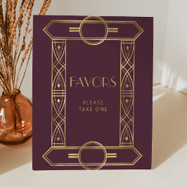 Elegante  Deco Bourgogne Gold Wedding Favors Reclamebord Met Voetstuk