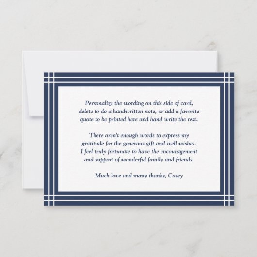 Elegante Deco Typografie Marine Blauw & Wit Ingeli Bedankkaart (Achterkant)