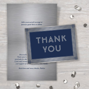 Elegante Deco Typografie Navy Blue & Faux Metallic Bedankkaart