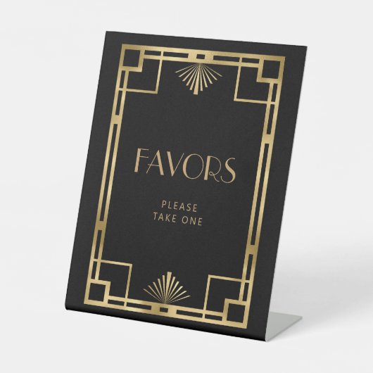 Elegante  Deco Zwart Goud Bruiloft Gunsten Reclamebord Met Voetstuk (Voorkant)