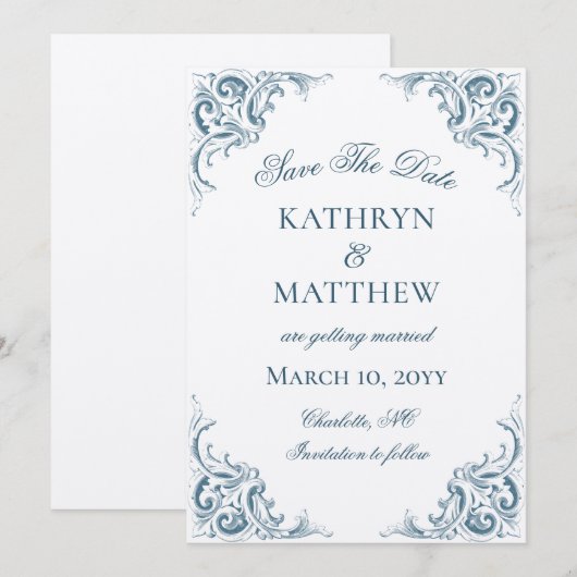 Elegante decoratieve barok bruiloft Save the Date Kaart (Voorkant / Achterkant)